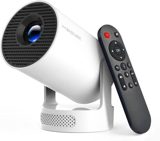 Mini Projector with WiFi 6 and Bluetooth 5.4, Portable Projector 4K support, 5w Soundbase Speaker, Auto Vertical Keystone 180°Rotatable Smart Proyector for Movie Home Outdoor HY300Pro+