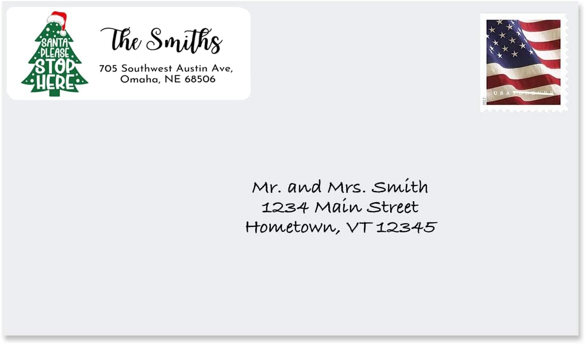 Personalized Christmas Return Address Labels - Custom Holiday Return Address Labels, Set of 120 Self Adhesive Mailing Rectangle Personalized Name Stickers (Pattern 6)