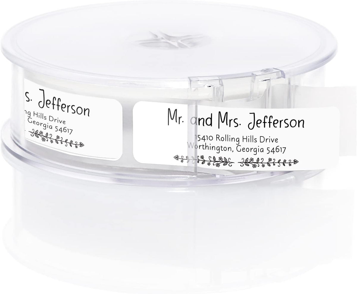Black and White Botanical Rolled Address Labels / 500 Personalized Return Address Labels/Designer Address Stickers in Elegant Plastic Dispenser