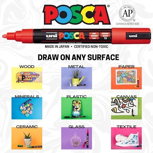 Posca Exclusive Holiday 3M and 5M Paint Markers Gift Set of 22 with Carrying Case, Great for Children and Adults, Acrylic Art Markers for Coloring Canvas, Wood, Glass and Metal