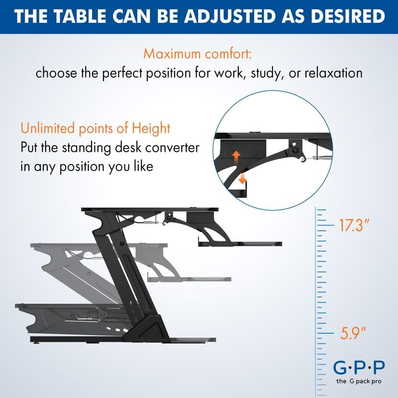 Standing Desk Converter – 38" Wide Stand Up Desk Riser – Quick Sit to Stand Tabletop Dual Monitor Workstation – Height Adjustable Up to 17.3" – Black