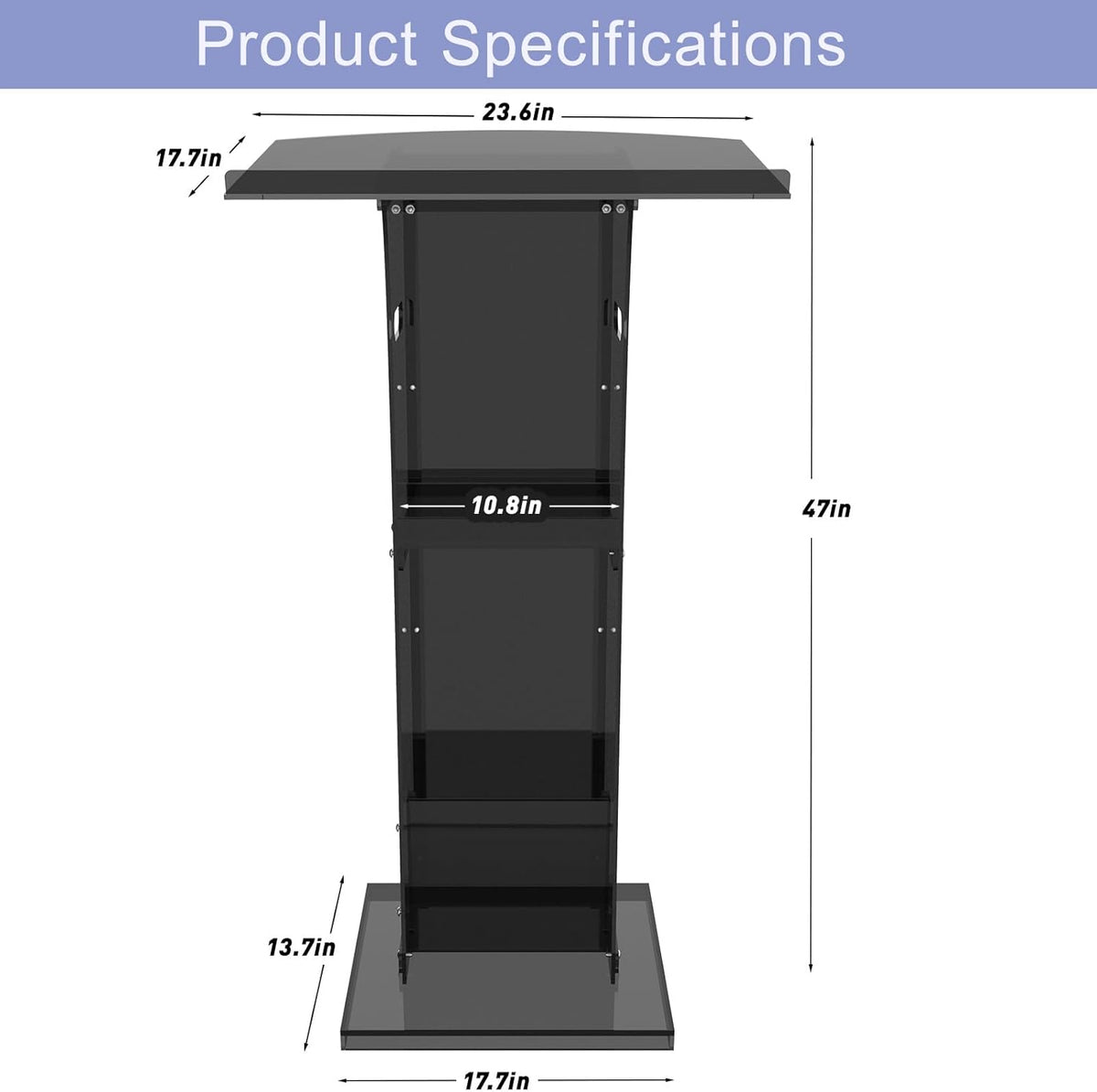 Acrylic Podium Stand with Storage Shelf,Segmented Black Lecterns & Podiums,Pulpits for Churches、Conference、Speeches、Weddings、Classroom、Concert,47" H Professional Presentation Podiums