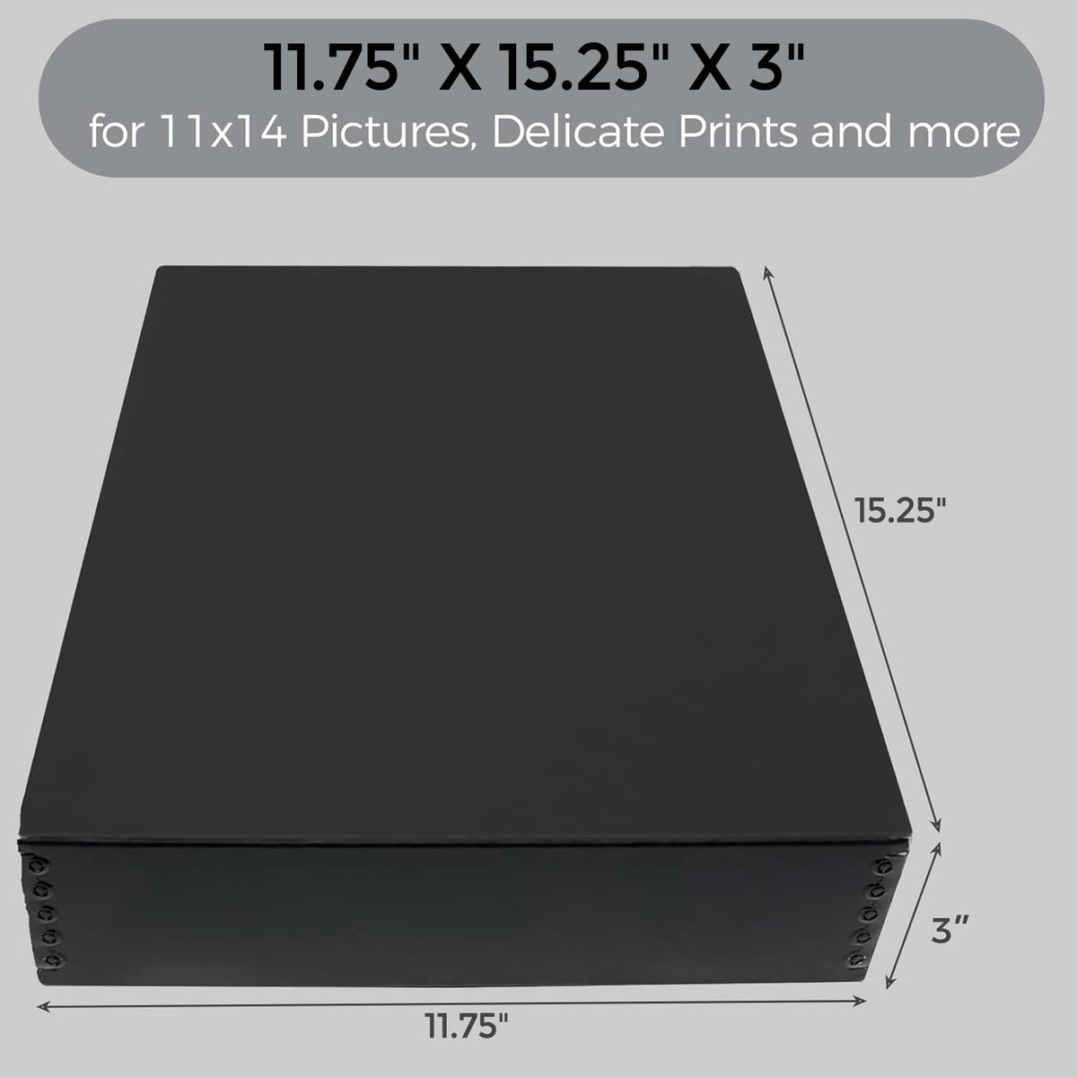 Lineco Archival 11 x 14 x 3 inches Museum Archival Storage Box, Drop Front Design, Acid-Free with Metal Edge. Preserves Photos Documents, Black