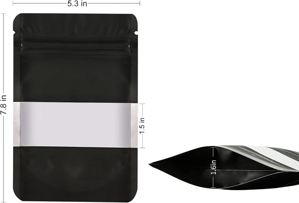 100 Pieces Smell Proof Mylar Resealable Food Storage Bags With Clear Window, Foil Pouch Stand-up for Self Sealing Supplies (Black, 5.3 x 7.8 Inch)