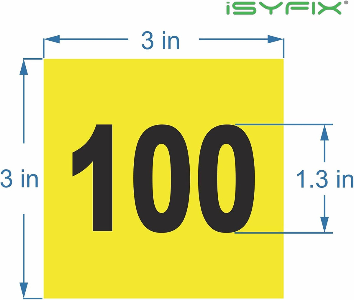 iSYFIX Yellow Consecutive Number Stickers – 1 to 100, 3-inch, 1 Set – Vinyl Self Adhesive Premium Decal, Ideal for Inventory, Storage, Organizing, Boxes, Toolbox, Lockers & More, Indoor/Outdoor