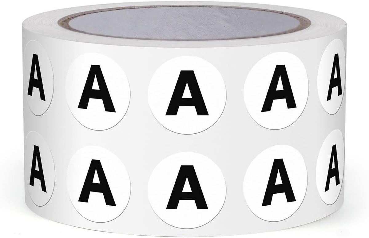 Letter A Round Stickers 0.5 Inch Vinyl Circle Capital Alphabet Labels Self-Adhesive Removable Waterproof Dots Tags for Home Office Inventory 1000 PCS