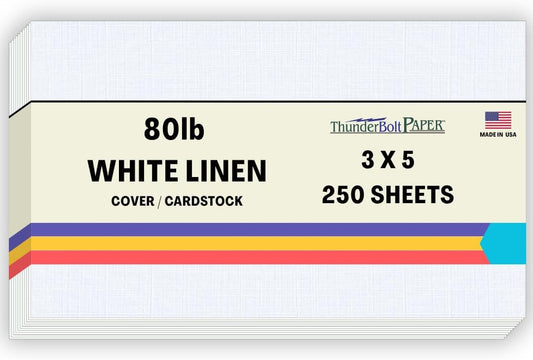 250 Bright White Linen 80# Cover Paper Sheets - 3 X 5 Inches Index|Recipe Card|Photo|Frame Size - 80 lb/pound Card Weight - Fine Linen Textured Finish