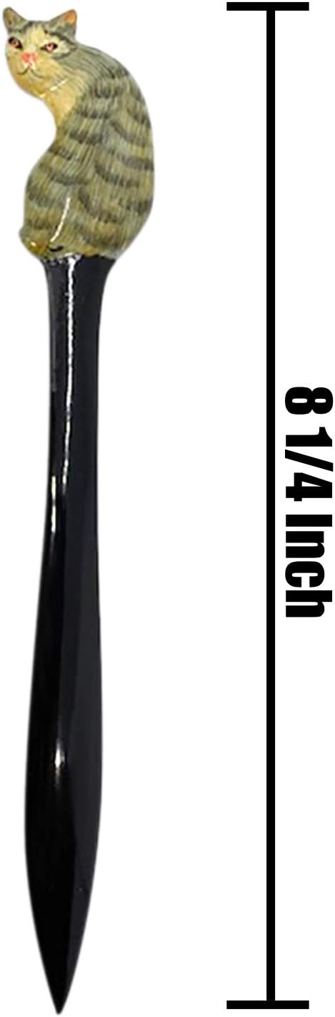Mad Mags Cute Cat Letter Opener, Hand Painted Gray and Black Mail Envelope Slitter, Gift for Kitten Lover, 8 1/4 Inch
