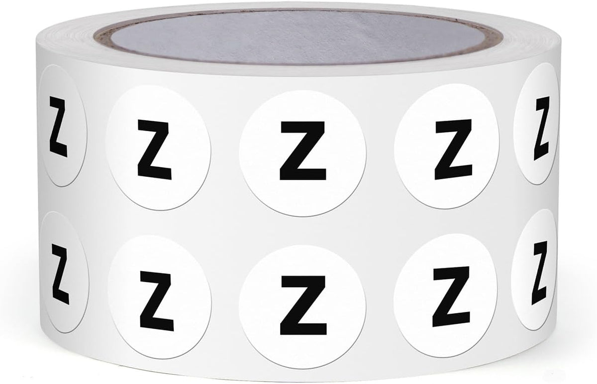 Letter Z Round Stickers 0.5 Inch Vinyl Circle Capital Alphabet Labels Self-Adhesive Removable Waterproof Dots Tags for Home Office Inventory 1000 PCS