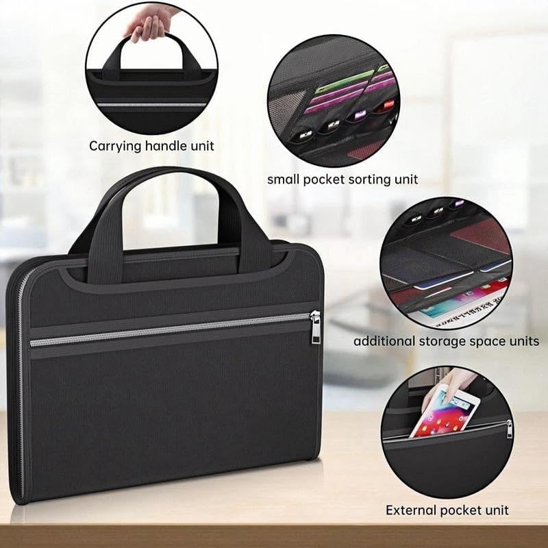Large Capacity A4 Fireproof File Folder with Handle, Waterproof & Dustproof Accordion Document Organizer with Multiple Pockets for Home, Office & Travel (1 Set)