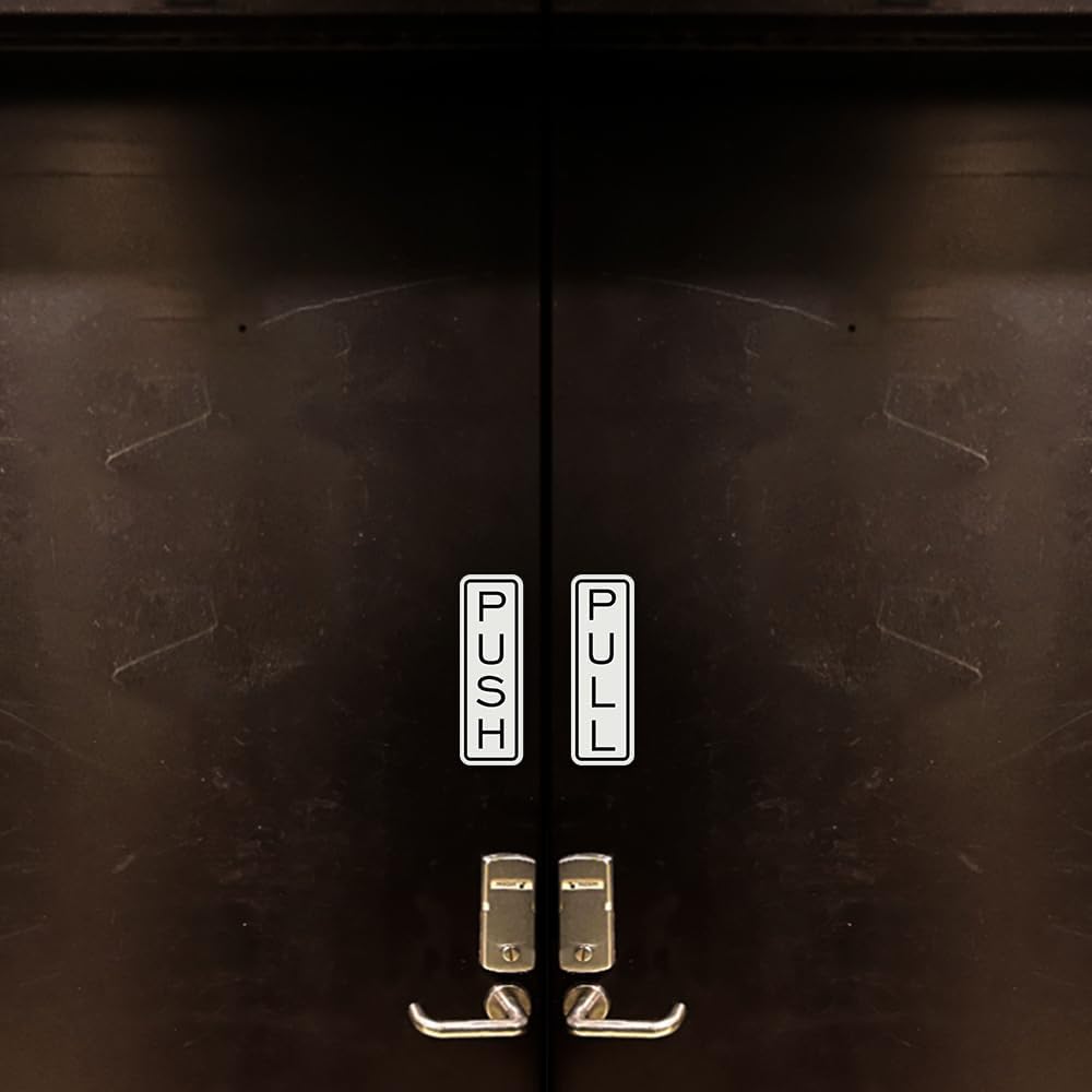 All Quality Classic Vertical Push Pull Door Signs - Great for Glass Doors | Professional Looking Signs | Easy Installation Includes Double-Sided Foam Adhesive Tape (Black/Gold) - Small (1 Pack)
