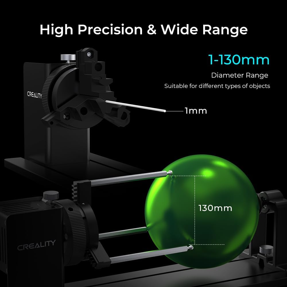 Creality Rotary Kit Pro, Laser Rotary Roller 3 in 1 Multi-Function Engraving Accessories for Laser Engraver, Jaw Chuck Rotary for Engraving Wine Glass, Baseball Bat, Ring and Most Cylindrical Objects