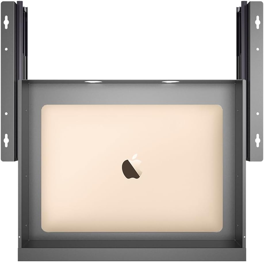 Under Desk Mounted Sliding Pull-Out Drawer for Office Desk W 19.2" x D 13.4" Storage Organizer for Sit Stand Workstation, Metal, Black (Large)