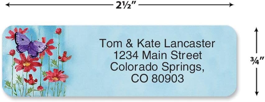Colorful Images Floral Wings Rolled Personalized Return Address Mailing Labels with Dispenser, 5 Designs, Set of 250, Small ¾ x 2½ Inch Size, Custom Self-Adhesive Sticker Roll