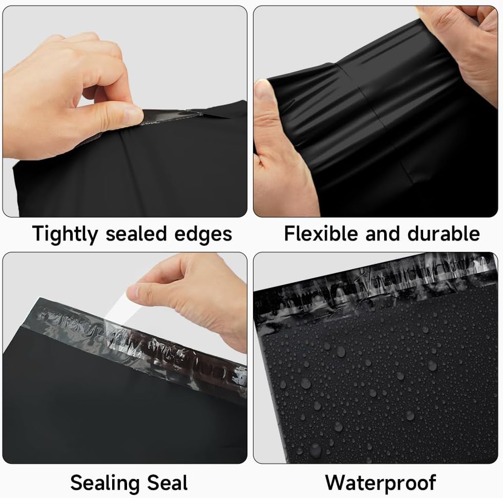 1000 Black Mailer Envelopes, 12x15.5 Tear-Resistant Poly with Durable Self-Adhesive Seal