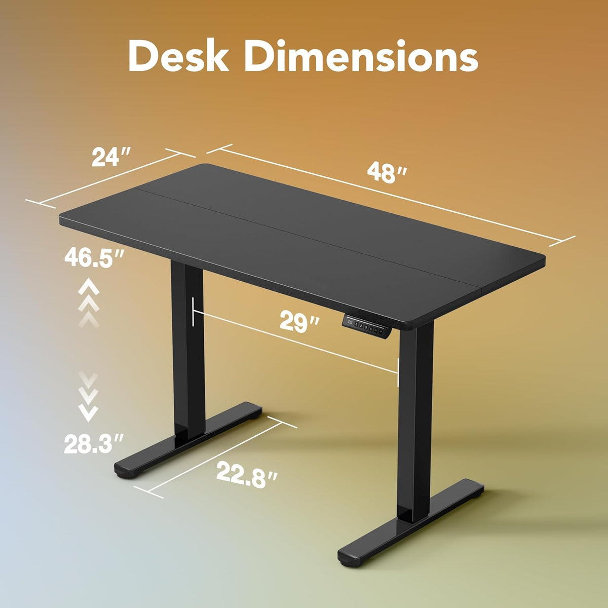 HUANUO 48" Electric Standing Desk Adjustable Height, 4 Memory Height Settings, Sit Stand Up Desk for Home Office & Computer Workstation, Black