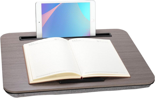 Portable Laptop Desk Fits Up to 16“ Laptops, with Tablet Slot, Built-in Cushion, Great for Home & Office,Lap Desk with Cushion (Walnut, Medium)