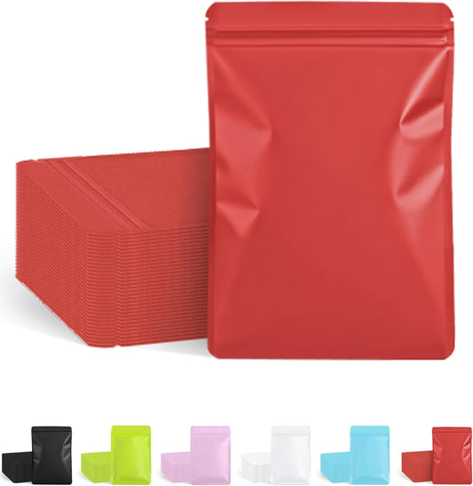 FireKylin 100 Pack Resealable Packaging Bags for Small Business Double-Sided Color Smell Proof Bags for Food Storage Flat Bags (Red, 5.5" x 7.8")