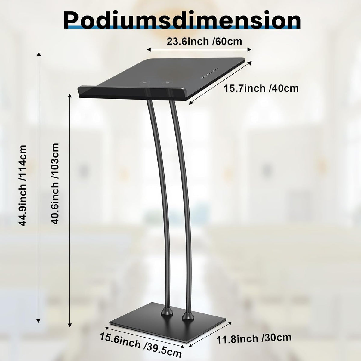 Acrylic Podium Lectern with Iron Stable Bottom, Pulpits for Churches with 10MM Thickened Acrylic Countertop, Multi Function Pulpit for Modern Classroom Music Concert Wedding Conference Event