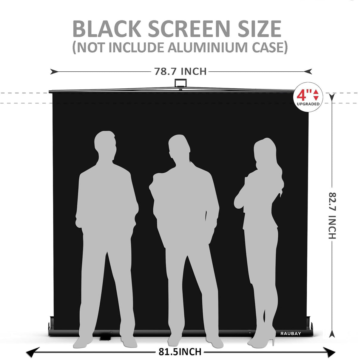 【Wider Style】 RAUBAY 78.7 x 82.7in Large Collapsible Black Backdrop Screen Portable Retractable Panel Photo Background with Stand for Video Conference, Photographic Studio, Streaming