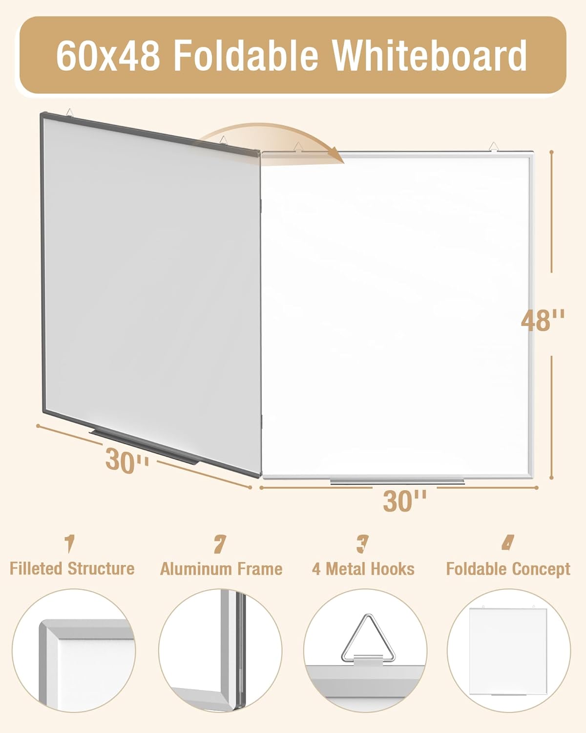 60"X 48" Large Magnetic Dry Erase Whiteboard, Wall Hanging Board with 4 Pens & 1 Dry Erasers & 6 Magnets, Sliver Aluminum Frame White