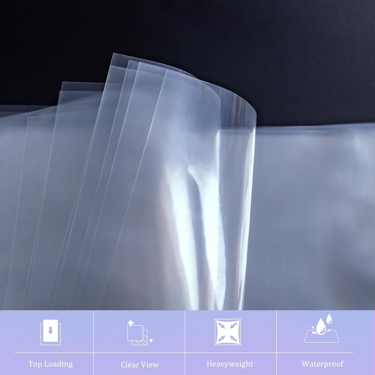 50 Pack No Holes Sheet Protectors 8.5 x 11 Inch Letter Size Page Protectors for Documents, Prints, Top Loading Heavyweight Clear View Plastic Sleeves for Papers, Artworks, Photos
