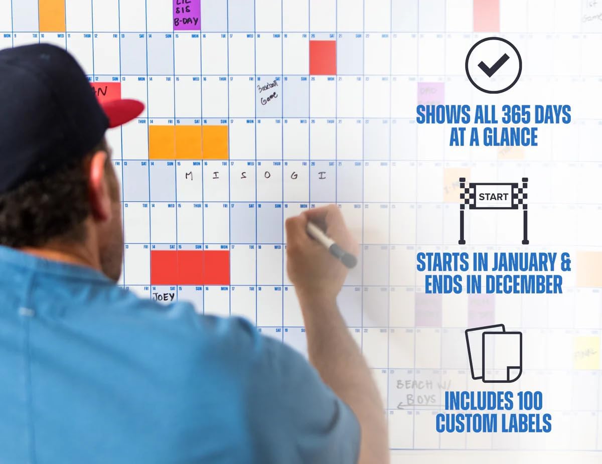 The Big A## Calendar Yearly Wall Planner – January to December Dry-Erase – Includes 1 Marker & 100 Labels – Lightweight, Easy to Hang Yearly Planner – Plan Goals & Adventures – Neutral, 4’x3’