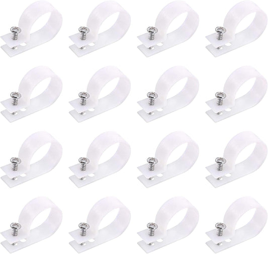 Swpeet 60 Pack White 1 Inch Nylon Plastic R-Type Cable Clips Clamp Kit, Nylon Screw Mounting Cord Fastener Clips with 60 Pack Screws for Wire Management