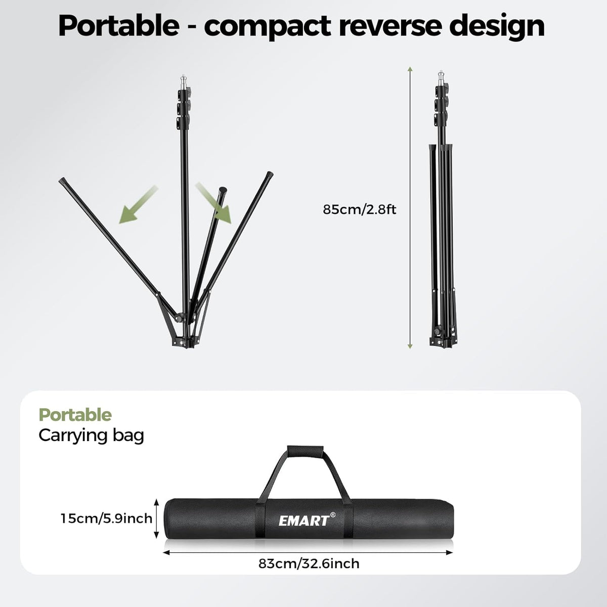 EMART Green Screen Backdrop Kit with Reverse Folding Base, 5x10ft Photo Greenscreen Background with Portable T-Shape Stand and 4 Clamps for Photography, Photoshoot, Studio Video Recording, Streaming