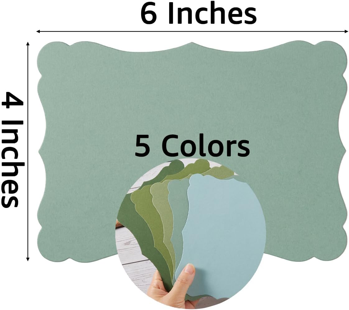 50 Pack Blank Kraft Cards Cardstock Thick Paper Brown Greeting Cards for DIY Gift Card Menus, Baby Shower and Wedding Invitations (Green, 5 Colors, 4x6IN)