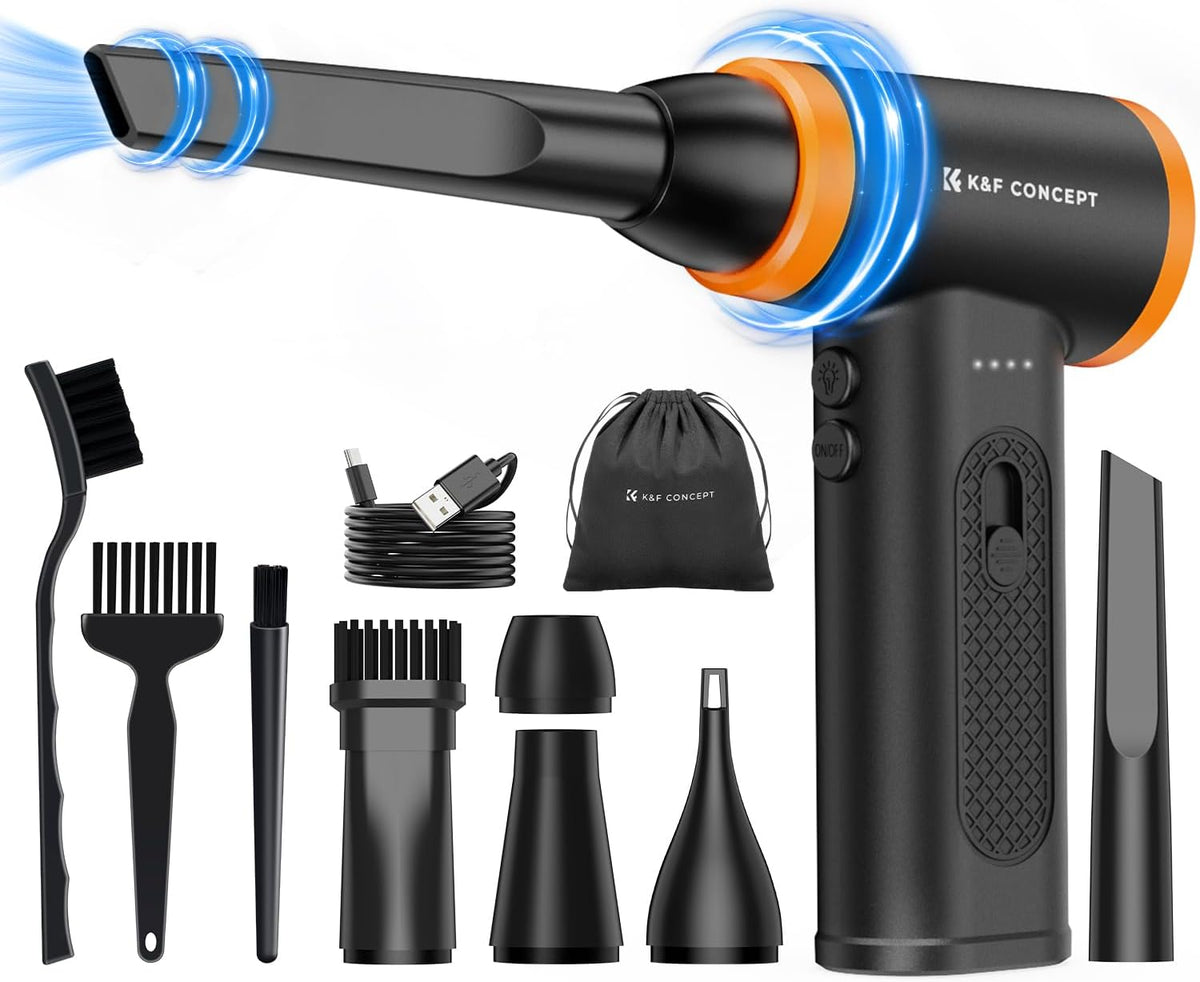 K&F CONCEPT Brushless Compressed Air Duster, 3 Gear Adjustable, 120000 RPM Super Power,Rechargeable&Portable, with Fast Charging, for Deep Computer Clean, Keyboard, Car Dry, Home