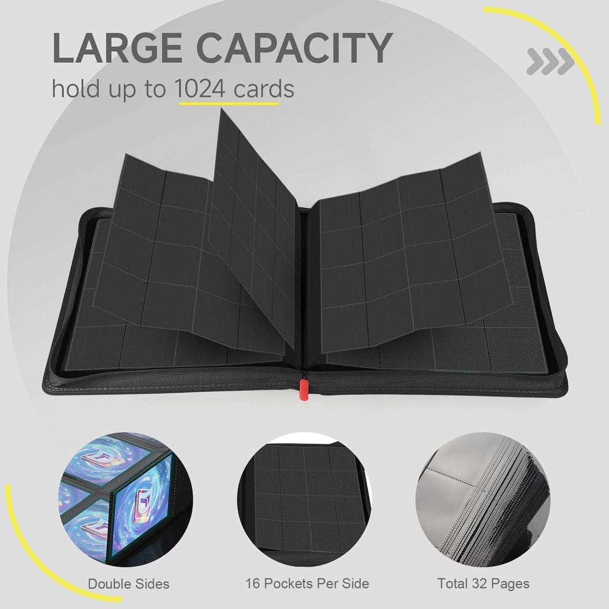 Card Binder with 1024 Cards,16 Pocket Trading Card Binder Includes 32 Page Storage Sleeves,Collection Card Album,Card Holder to Organize and Protect Cards,Black