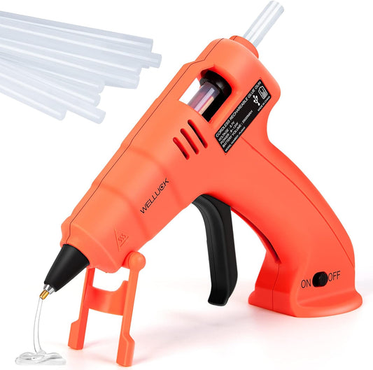 WELLUCK Cordless Hot Glue Gun, USB Rechargeable Wireless Mini Hot Melt Glue Gun with 20 Glue Sticks and USB Cable, Battery Operated Glue Gun DIY Tool for Art, Crafts, Decorations, Fast Repairs