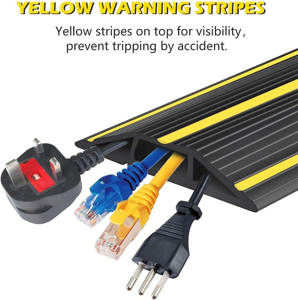 Papillon Cable Protector 3-Channel Heavy Duty Cord Cover - Floor Wire Concealer Easy to Unroll for Home Office Warehouse (20Ft, Black)