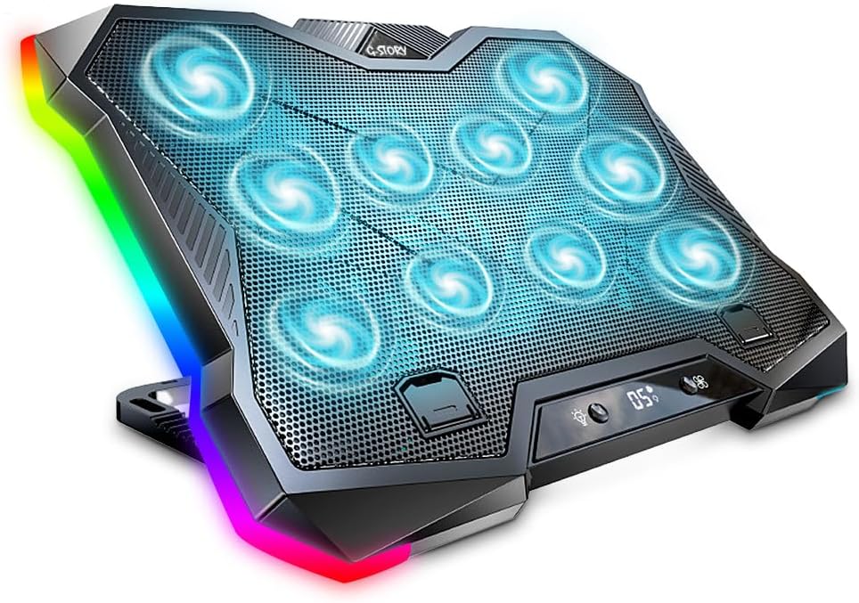 G-STORY Gaming Laptop Cooling Pad, Laptop Cooler with 10 Powerful Turbo Fans for 12-18 Inch Computer Notebook, 1 USB Port, 8 Height Adjustable Cooling Fan Stand