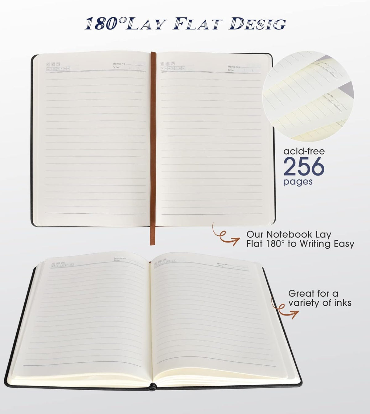 Lined Journal Notebook for Women Men,256 Pages A5 Hardcover Leather Journals for Writing,Travel,Business,Work & School,College Ruled Notebooks for Note Taking,Diary Notepad 5.7"×8.3"(Black)