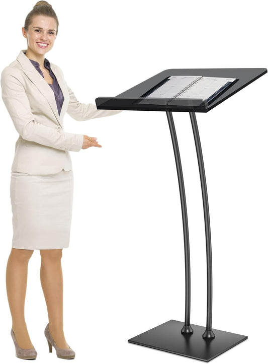 Pulpits for Churches with Iron Stable Bottom, Acrylic Podium Lectern with 10MM Thickened Acrylic Countertop, Multi Function Pulpit for Modern Classroom Music Concert Wedding Conference Event