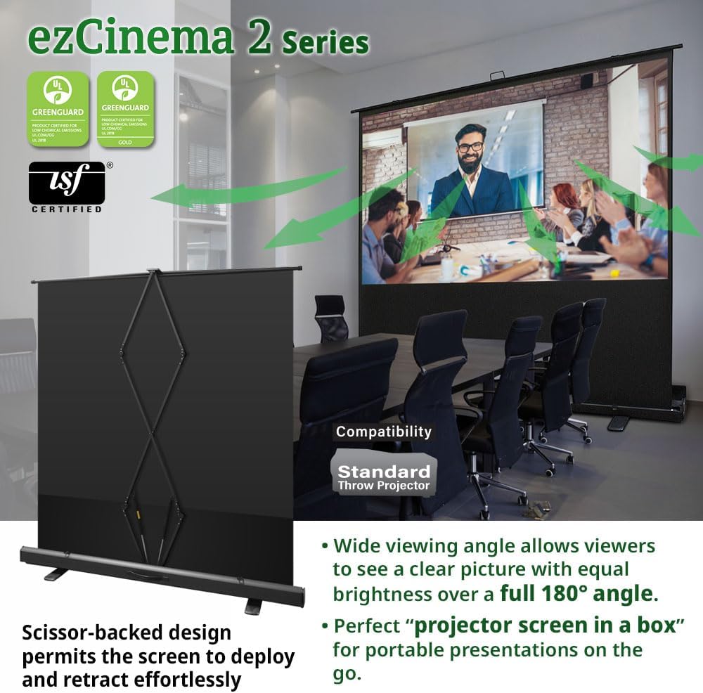 Elite Screens ezCinema 2 Projector Screen, 107-inch 16:9 Manual Floor Pull Up Scissor Backed, Portable Home Theater Office Front Projection + Carrying Bag, US Based Company 2-YEAR WARRANTY, F107XWH2