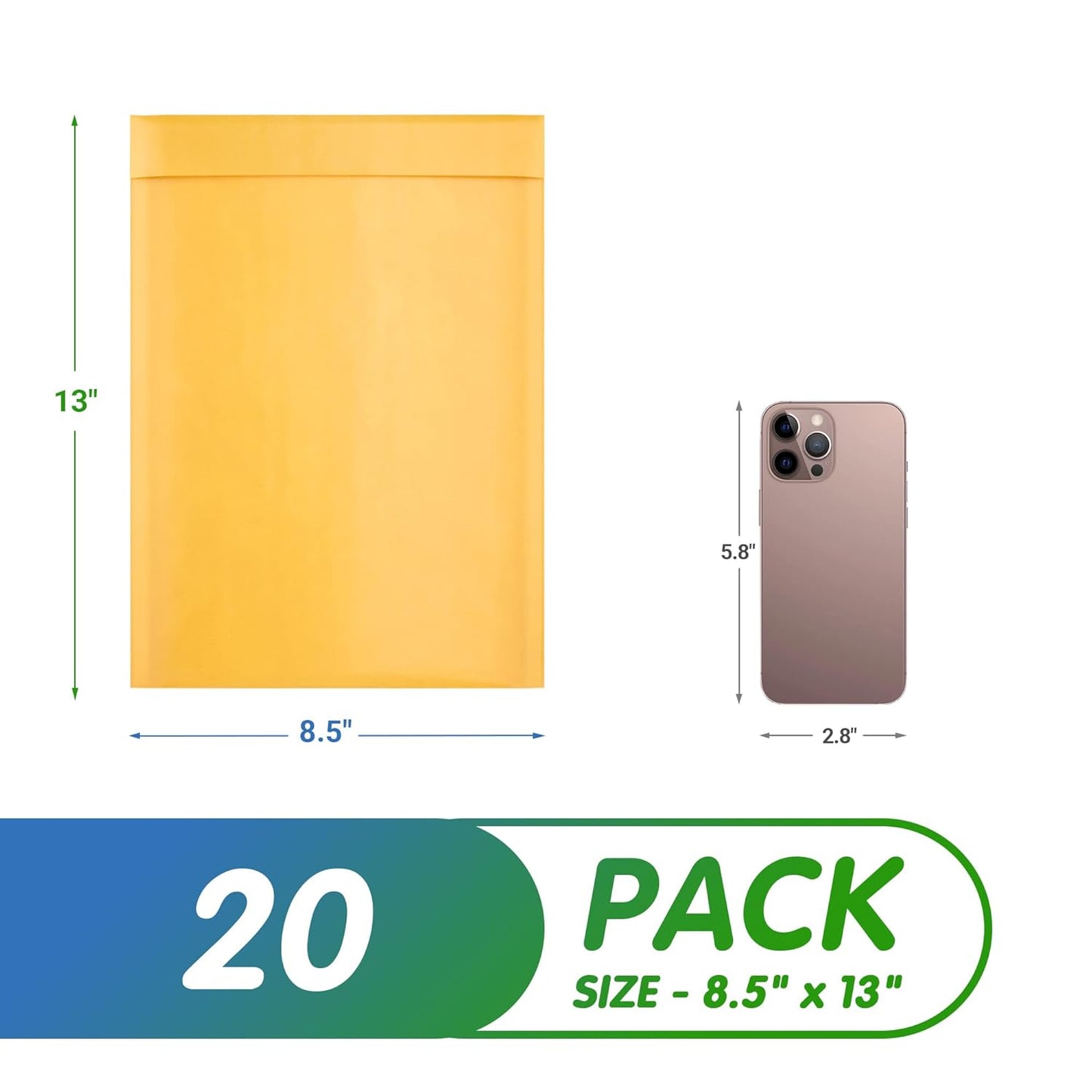 Yellow Kraft Bubble Mailer Envelopes, 8.5 x 13 Inches. 20 Pack Mail Padded Envelopes Self Seal. Waterproof Kraft Bubble Mailers. Tear-Resistant Mailing Envelope Padded. Sturdy Paper Mailer