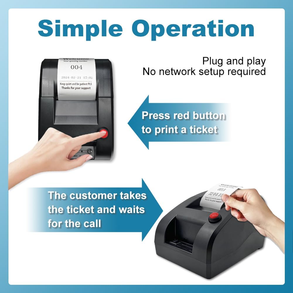 Ticket Dispenser Take a Number 57mm Receipt Ticket Thermal Printer for Queue Can Edit Print Text via PC Show 3-Digits Waiting Number for Haunted House