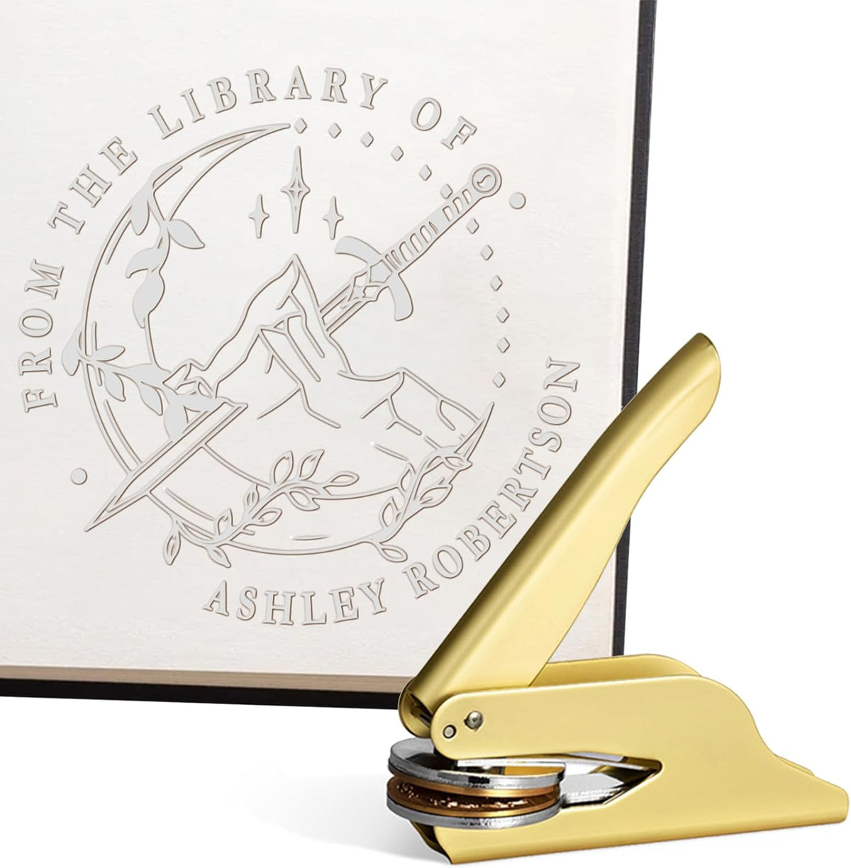 CALLIE from The Library of | Ex Libris | Personalized Book Embosser Stamp | Custom Sword Theme Book Stamp | Stamp Your Library | Gifts for Book Lovers