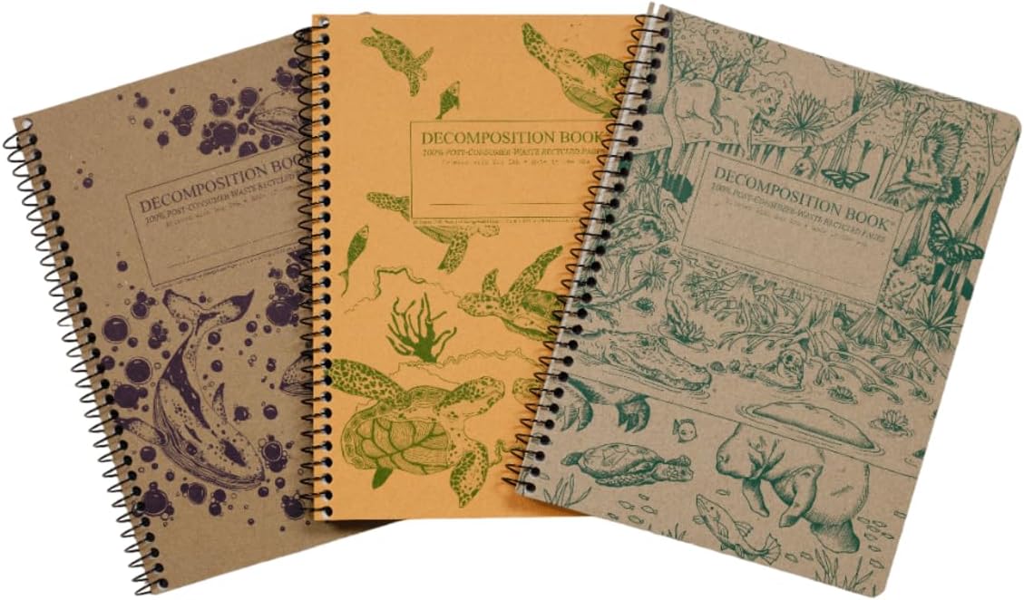 Decomposition 3-Pack Coastal Harmony College Ruled Spiral Notebook - 9.75 x 7.5 Journal, 160 Lined Pages - 100% Recycled Paper - Notebooks for School Supplies, Home & Office - Made in USA