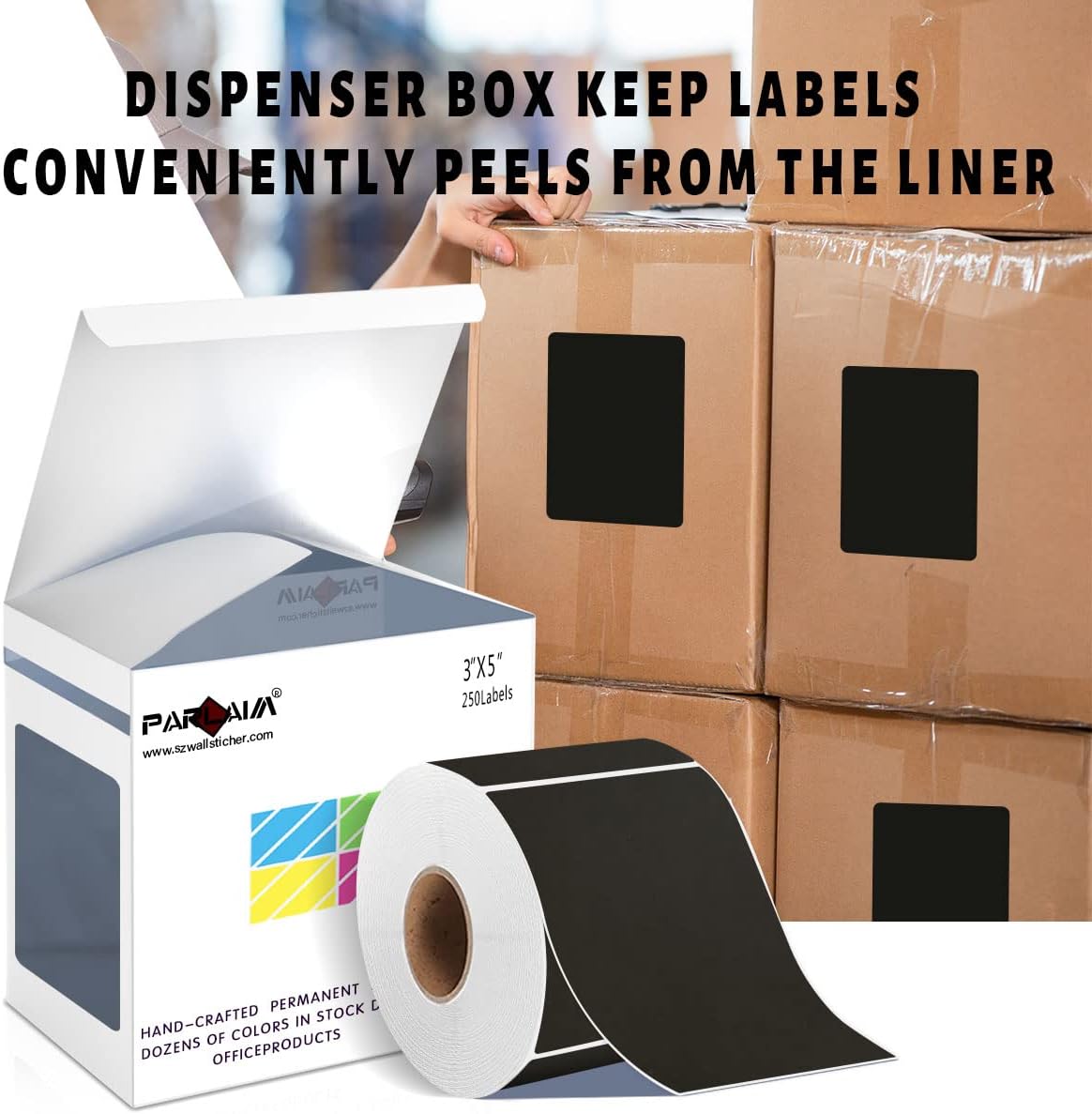 PARLAIM 3 X 5 Inch 250 Per Roll Rectangle Inventory Color Coding Labels,Roll Square Label Stickers for Home Black