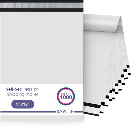 White Poly Mailers 9x12 Inch | Strong Adhesive Self-Seal mailer Bags | Tamper, Tear, Water Resistant Shipping Envelopes | Thick Strong Material Polymailer Bags Clothing Bag | 1000 Pack Bulk