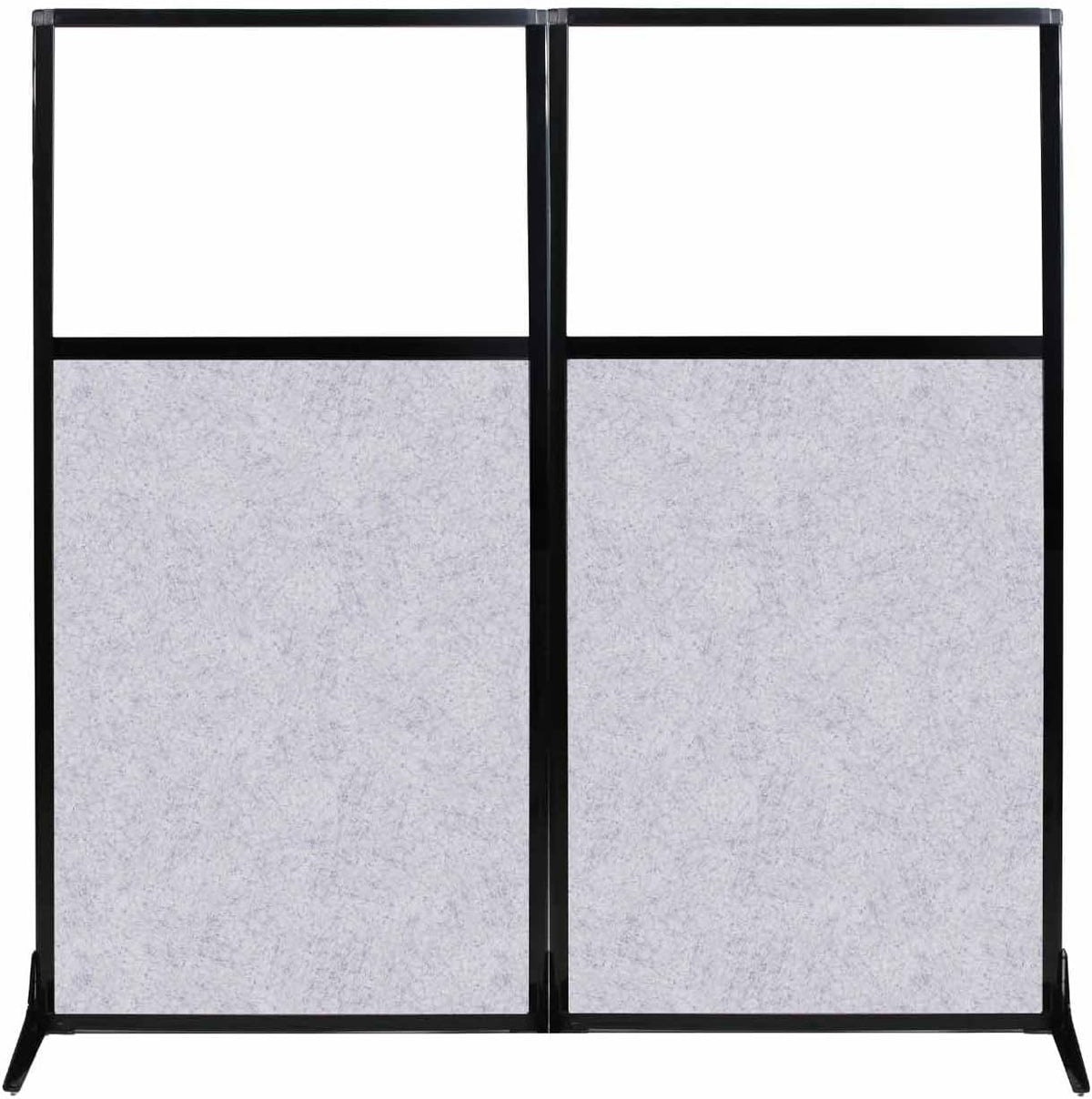 Versare Office Workstation Screen | Portable Wall Divider | Modern Cubicle | Freestanding Privacy Screen | Flexible Work Space | 2 Panels | 66" Wide x 70" Tall Marble Gray SoundSorb Panels With Window