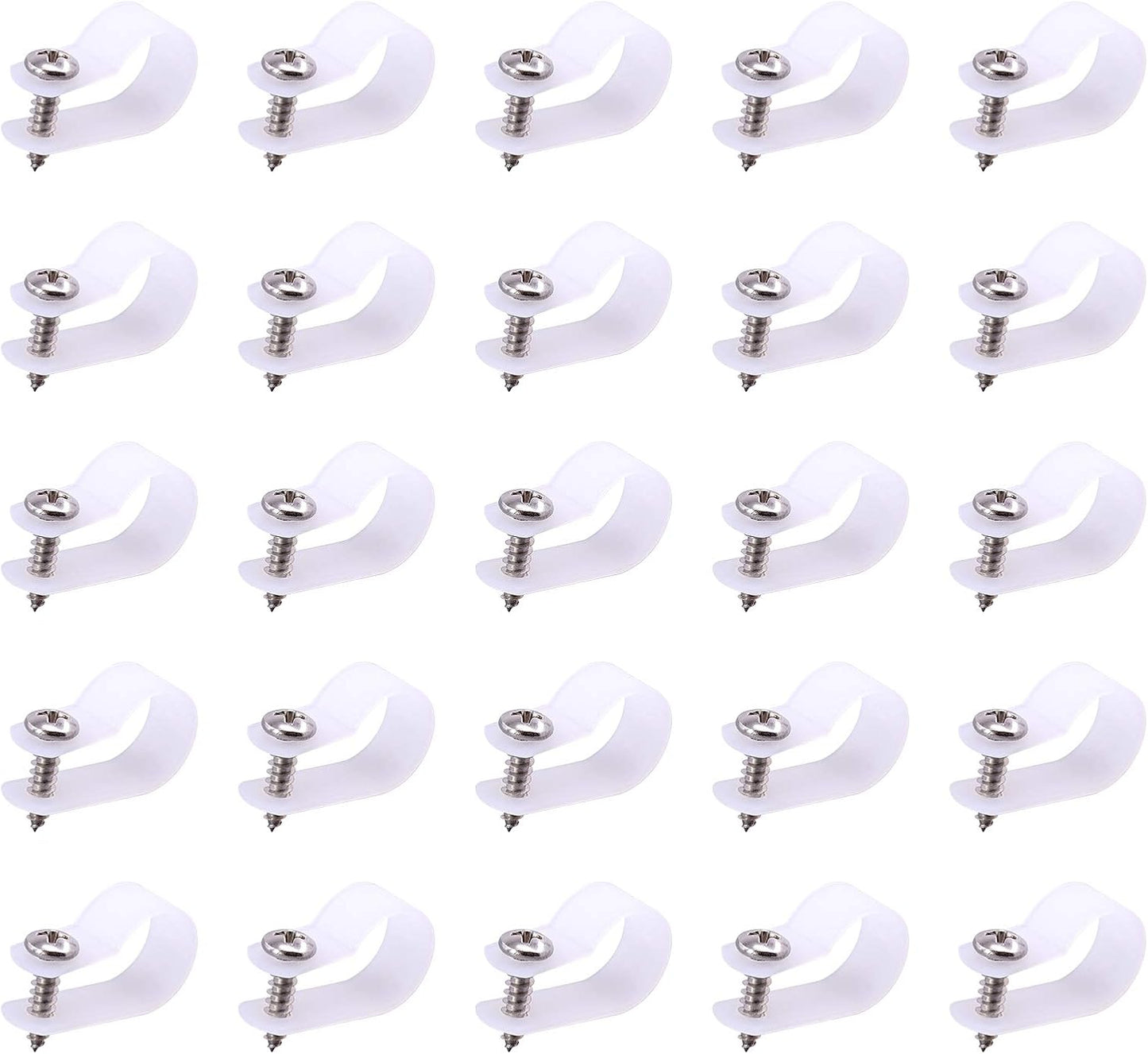 Swpeet 60 Pack White 5/8 Inch Nylon Plastic R-Type Cable Clips Clamp Kit, Nylon Screw Mounting Cord Fastener Clips with 60 Pack Screws for Wire Management (5/8 Inch, White)