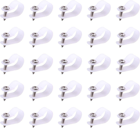 Swpeet 60 Pack White 5/8 Inch Nylon Plastic R-Type Cable Clips Clamp Kit, Nylon Screw Mounting Cord Fastener Clips with 60 Pack Screws for Wire Management (5/8 Inch, White)