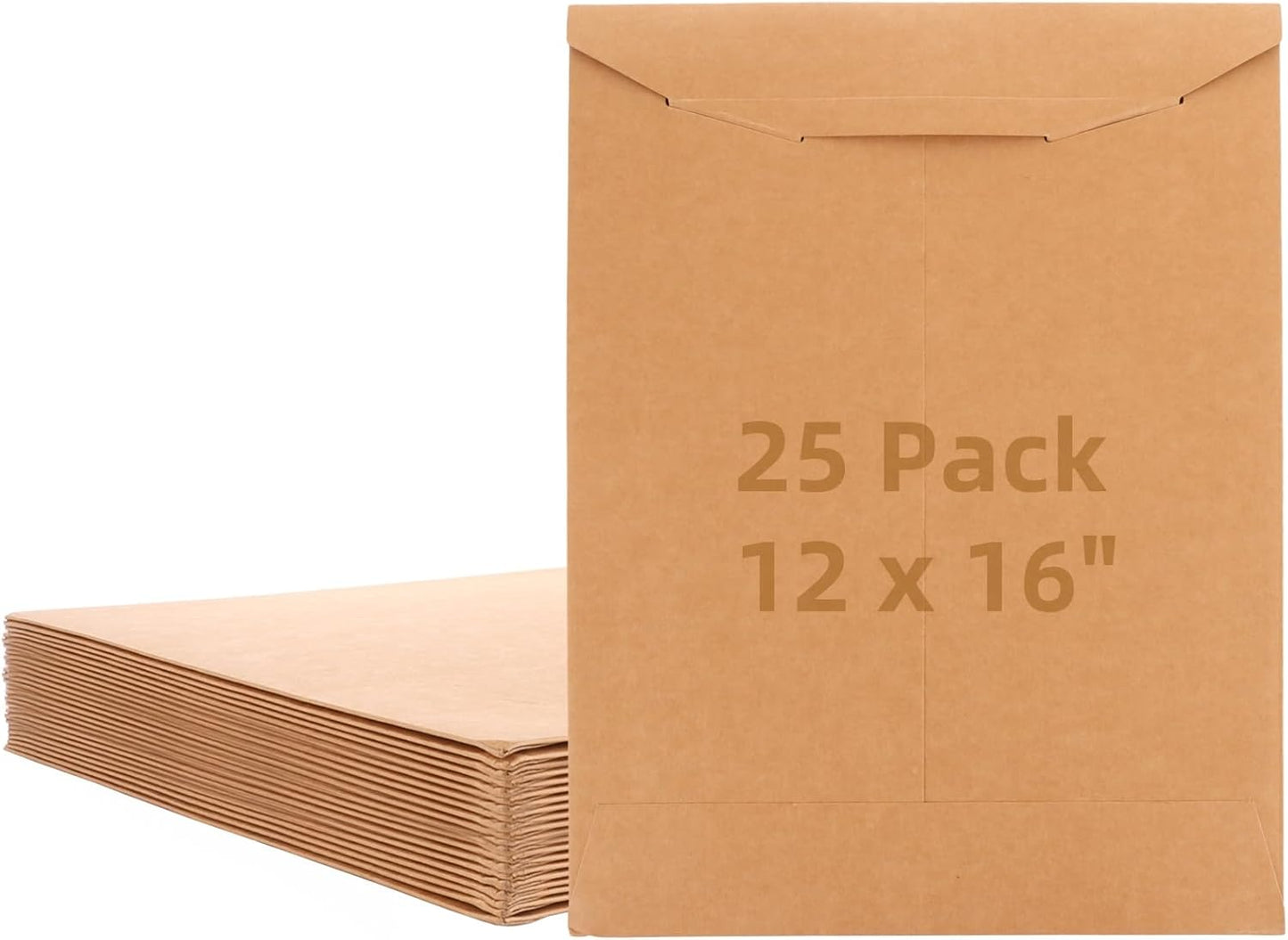 25 Pack 12 x 16 Inch Brown Rigid Mailers, Sturdy Kraft Paper Tab Lock Rigid Mailers, Double Wall Rigid Cardboard Envelopes Mailers for Shipping Photos Documents Gift Cards CDs