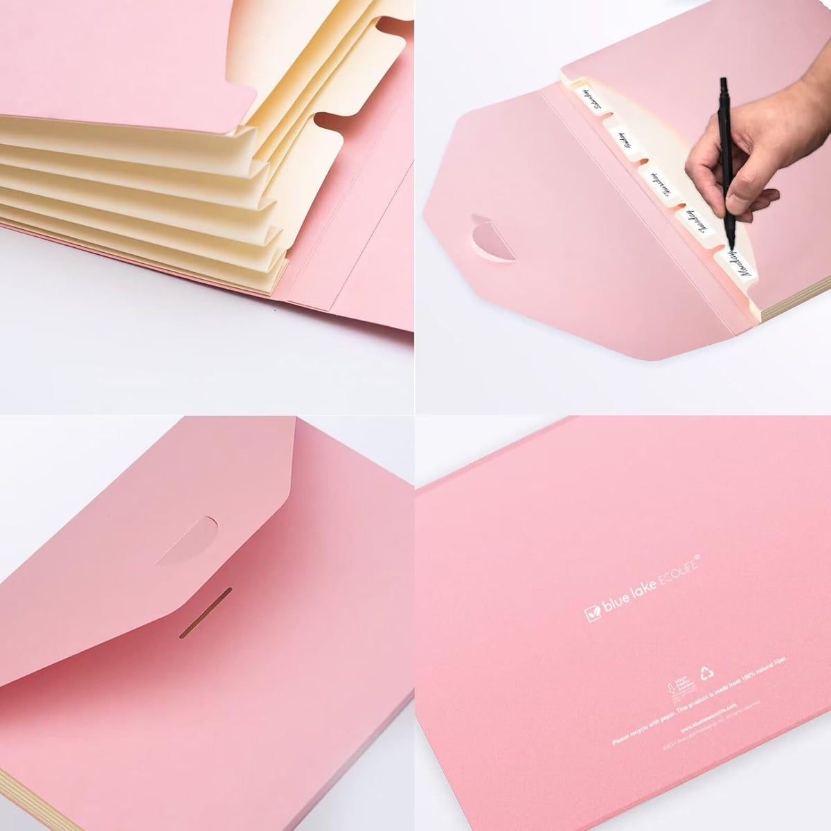 Blue Lake ECOLIFE Expanding File Folder Accordion Folders ECO Friendly 6 Pocket Organizer Pink