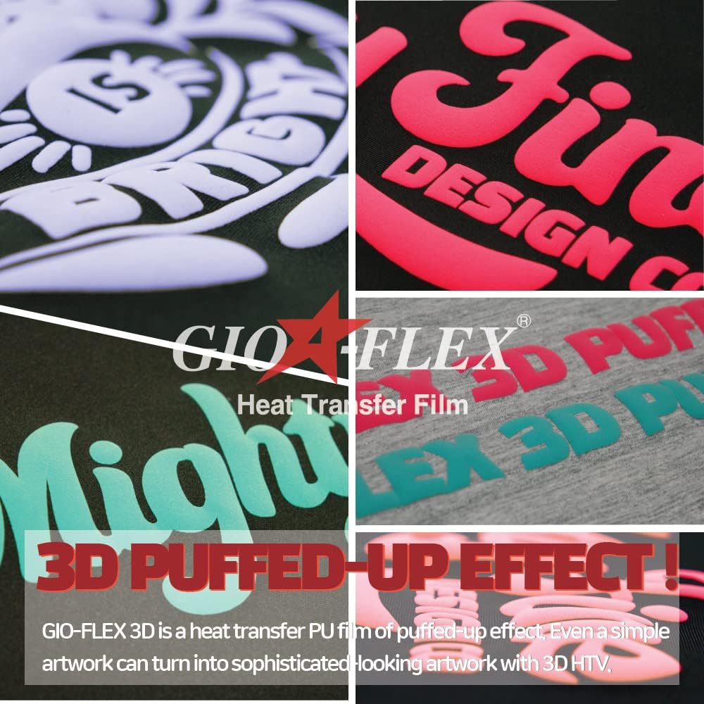 3D Puff Vinyl Heat Transfer 10"x12"-9 Sheets 9 Special Assorted Colors HTV Bundle Iron-On Design for T-Shirt Compatible with Cricut Silhouette Cameo Heat Press Machine Easy to Weed Cut